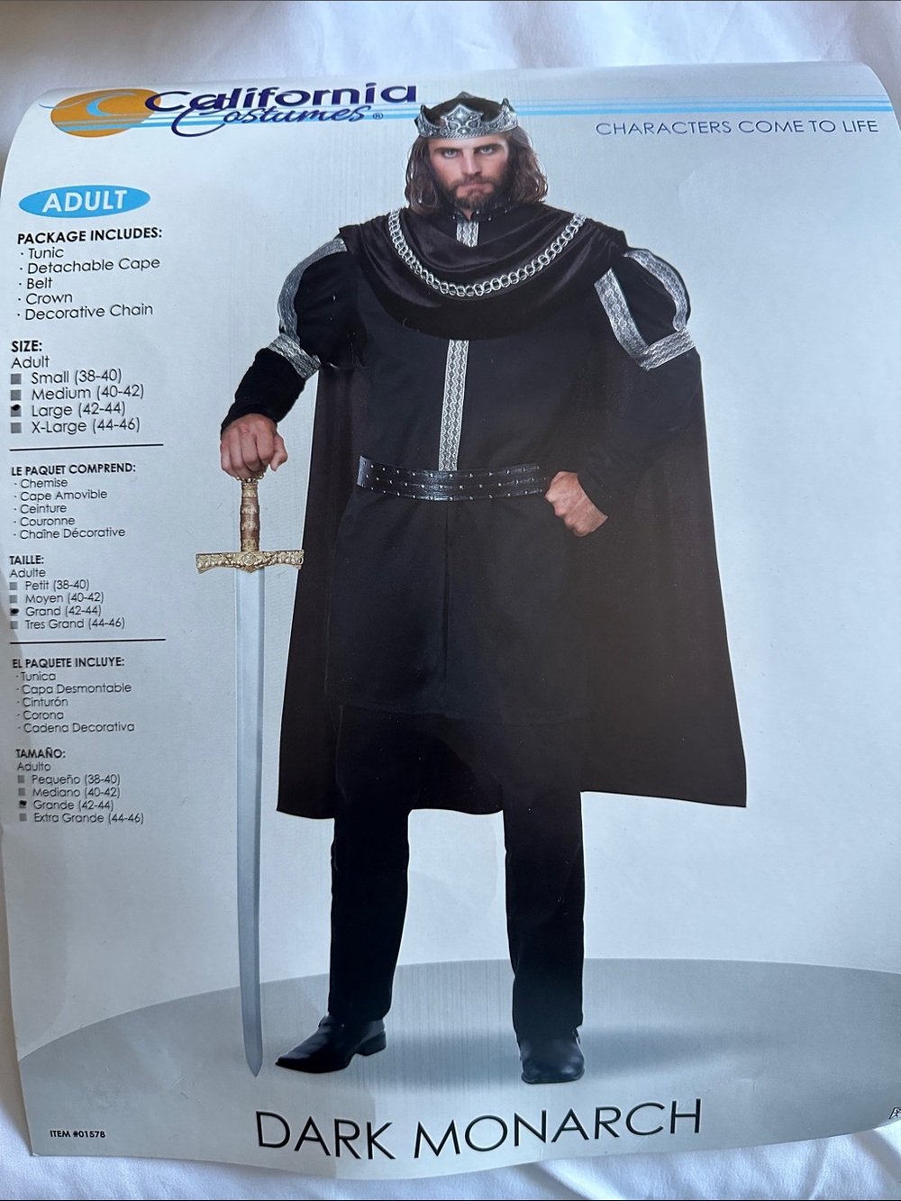 California Costumes Black & Silver Dark Monarch Men’s Tunic and Cape Costume